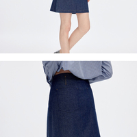 Jupe courte en jean minimaliste pour femme, taille haute, coupe trapèze, bleu foncé brut, poches arrière, décontractée, pour le quotidien et le bureau