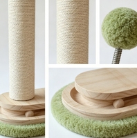 Tropische bananenblad sisal krabpaal, krabplank met massief houten voet, pluche bal met veer & hangende fruit speeltjes