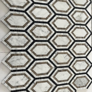 Mosaïque de <span class=keywords><strong>marbre</strong></span> blanc Thassos et gris mélangé à motif de fleurs de marguerite, carreaux de crédence de cuisine, mosaïque jet d'eau pour murs et sols - Product Image 1