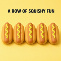 Jouets Squishy Anti-Stress en Mousse en Forme de Hot-Dog, Pain à Hot-Dog et Trio de Saucisses avec Moutarde, Pack de 3, Décoration de Bureau, Cadeau