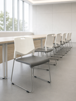 Chaise de conférence empilable moderne avec poignée intégrée, siège et dossier en plastique, cadre en fer, pieds en fil métallique, accoudoirs, pour bureau et école