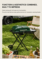 Barbecue portable pliable au charbon de bois avec roues, barbecue portable au gaz butane double, gril pliable en aluminium, plaque antiadhésive, thermomètre intégré