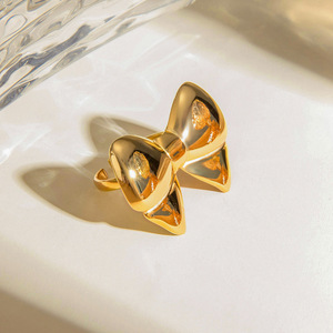 Bowknot Shape Gold Tone Open <b>Ring</b> For Party Unisex Fashion Jewelry - Product Image 4