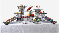 Présentoir surélevé moderne pour desserts, plateau rectangulaire doré, supports à 4 niveaux en acier inoxydable pour buffet