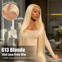 Perruque Lace Front 13x4 en Cheveux Humains Blond Platine 613, Lisse Baguette, Dentelle HD Transparente, Perruques Vierges pour Femmes Noires