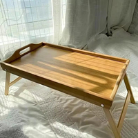 Plateau alimentaire multifonctionnel en bambou sur mesure avec pieds pliants, plateau de lit avec finition laquée pour la cuisine, le salon, les fruits, les boissons et les outils