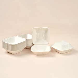Christmas Sales Take away food container biodegradable bagasse paper tableware Clamshell box
