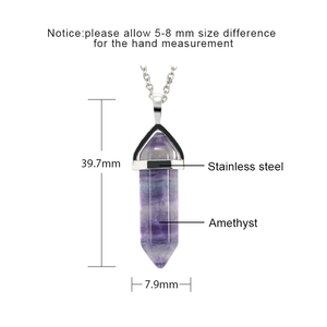Kalung Perhiasan Liontin Batu Kristal Kuarsa Alami Penyembuh Bentuk Heksagonal dengan Liontin Amethyst Baja Anti Karat 316 Ujung Ganda - Product Image 2