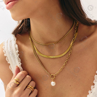 Collier en perles de coquillage safran à double couche tendance plaqué or Lincy Jewelry pour femmes en acier inoxydable