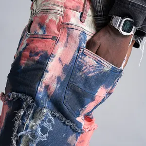 OEM High Quality Custom Straight Flare Denim Baggy Distressed Stacked Jeans Men