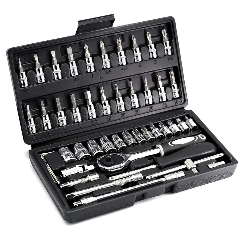 46-Piece 1/4-inch Screwdriver Drive Socket Bit Set Combination with Reversible Ratchet Wrench Tools Kit for Auto Repairing