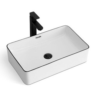 Lavabo de encimera nórdico con borde negro, 60x37cm, lavabo cuadrado de cerámica con un solo orificio - Product Image 3