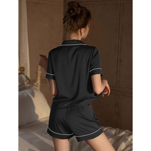 <span class=keywords><strong>ชุด</strong></span><span class=keywords><strong>นอน</strong></span><span class=keywords><strong>ผู้</strong></span><span class=keywords><strong>หญิง</strong></span> <span class=keywords><strong>ชุด</strong></span>ฤดูร้อน ผ้าไหมน้ำแข็ง แขนสั้น ดีไซน์เรียบหรู สีพื้น สามารถใส่ออกนอกบ้านได้ - Product Image 3