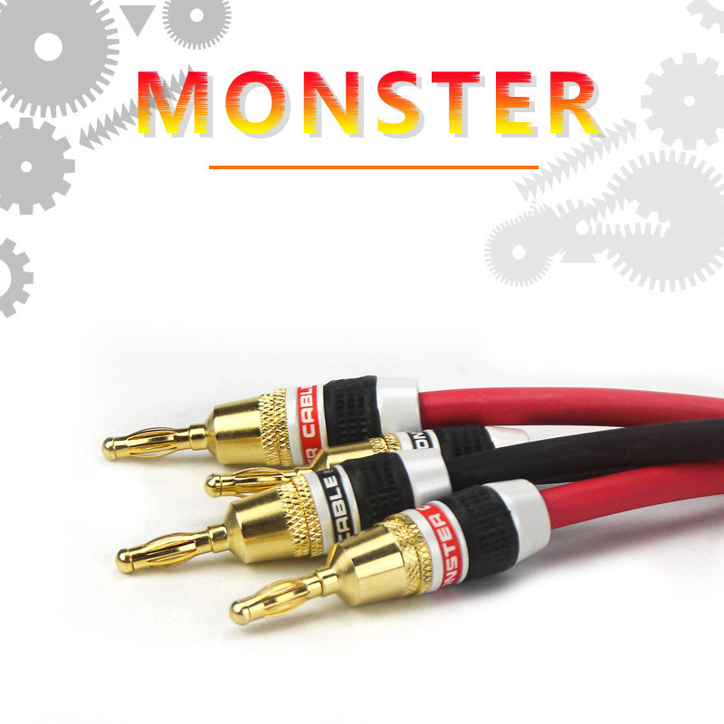 4-Pack Moster Audio Banana Speaker Wire Terminals – 24K Gold Plated Copper Spade Plugs – For Speakers, Amps