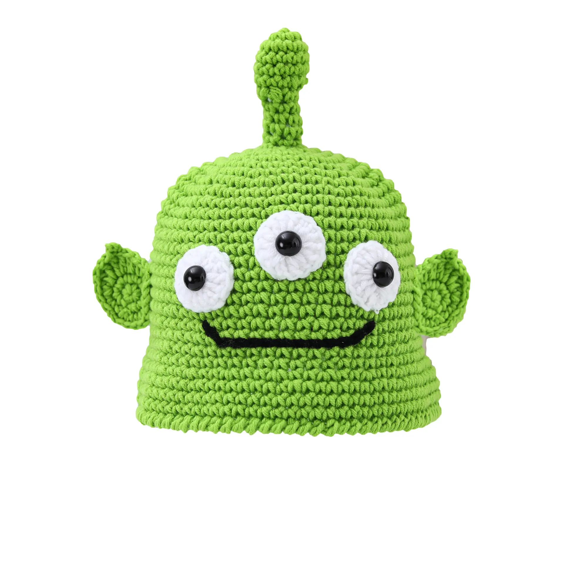 Детская вязаная крючком шляпа с трехглазным персонажем инопланетянин зеленого размера на заказ