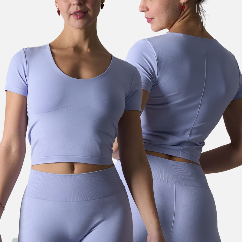SK5127 Women's Seamless Knit Summer Tops Backless Slim Fit Short Sleeve T-shirt Quick Dry Non-Padded Sports Yoga Running Blouse
