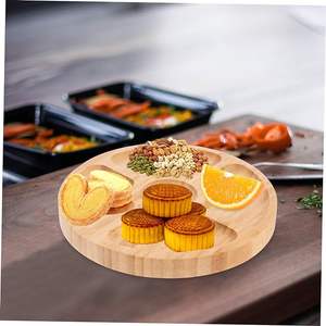 Plato de postre de bambú rústico, bandeja de mesa de café, bandeja de pan dividida, soporte para servir comida para fiesta, boda, bandeja de madera decorativa - Product Image 4