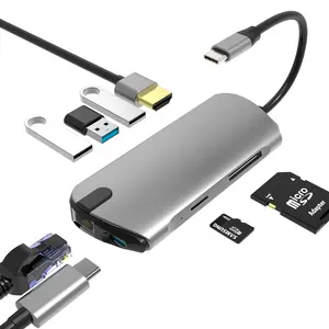 BASIX ฮับ Usb C คุณภาพสูงไปยังตัวแปลง USB 3.0 8ใน1hub อะแดปเตอร์ฮับ C หลายพอร์ต