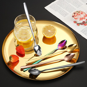 Cuillère à café à long manche en acier inoxydable, agitateur de dessert réutilisable, couleur unie, forme ronde, pour mélanger le thé, le lait et les boissons - Product Image 3