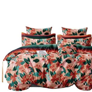 Hot sale plant floral printed microfiber cotton bed linen set extra deep pocket twin xl sheet set luxury home adult all season