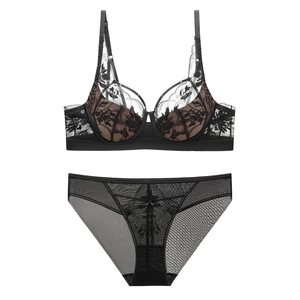 Floral Lace Womens Intimates Lingerie Set Comfort <b>Sheer</b> Mesh Underwire <b>Bra</b> and Mid Waist Panties Set Elegant Underwear Set - Product Image 4