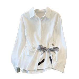 Blusa de Mujer Estilo De Maison 2026, Nueva Moda, Color Sólido Simple, Manga Larga, Transpirable, Tipo Bufanda, Tela Spandex/Algodón - Product Image 1