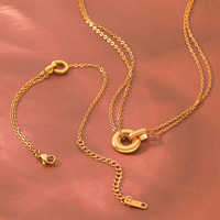 Set Perhiasan Kalung dan Gelang Choker Lingkaran Saling Terkait dari Baja Anti Karat Berlapis Emas PVD 18K H&C, Set Perhiasan Minimalis untuk Wanita