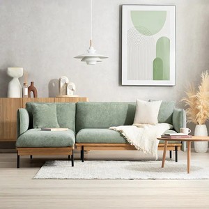 Funda de terciopelo lavable para sofá de 3 plazas en forma de L de estilo nórdico HANI con marco de madera natural y patas de acero para sala de estar - Product Image 5