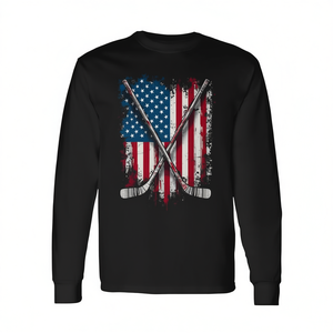T-shirt à manches longues avec drapeau américain pour les fans de hockey - Product Image 2