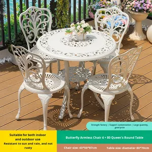 Juego de Mesa y Sillas de Comedor de Aluminio Fundido Blanco para Patio y Jardín de Diseño Moderno - Product Image 6