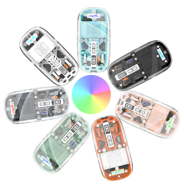 3-Mode Transparent Gaming Mouse 2.4G+BT1+BT2 Bluetooth-compatible Wireless Mouse With RGB Light Rechargeable Mice for PC Laptop
