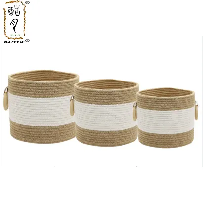 KUYUE moderno cestino portaoggetti pieghevole bianco marrone tessuto in corda di cotone paglia guardaroba cibo detriti per la pulizia pieghevole moderno