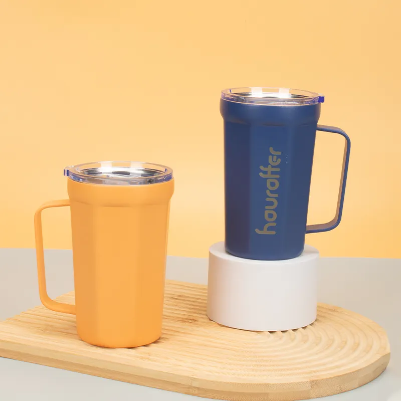 Houroffer Flacon à vide Bouteille d'eau en acier inoxydable de 15 oz avec poignée Tasses à café de 15 onces avec couvercle transparent