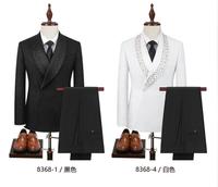 Nouveaux costumes de mariage élégants pour hommes, en jacquard léger et luxueux, avec col en diamant vert, pour la mode masculine, robe de soirée 2 pièces