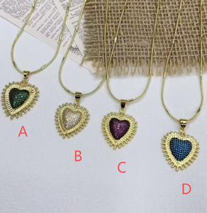 Collier pendentif cœur micro-pavé CZ coloré plaqué or 18 carats, charme cœur soleil vintage, bijoux de mode pour femmes - Product Image 1