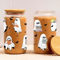 Mug en verre de 16 oz personnalisé avec logo Ghost Reader, directement de l'usine, avec couvercle en bambou et paille, idéal pour les événements d'Halloween