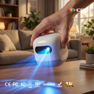 โปรเจคเตอร์พกพาขนาดเล็ก ระบบแอนดรอยด์ รองรับ WiFi 6 ความละเอียด 4K <span class=keywords><strong>HD</strong></span> ฉายระยะใกล้ รองรับ 3D แบตเตอรี่ในตัว ลำโพงในตัว ฉายภาพกลางแจ้ง ขนาด 200 นิ้ว เหมาะสำหรับการตั้งแคมป์ - Product Image 2