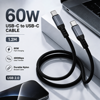 Câble USB Type-C de charge rapide 60W, 1,2 m, 3A PD, câble de données tressé en nylon, USB 2.0, fournisseur OEM ODM