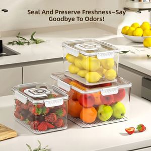 Food Grade Transparent sealed <b>Box</b> <b>Set</b> Portable Handle Draining Container Kitchen Fridge Food Organizer - Product Image 1