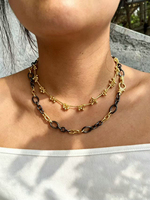 Collier tendance bohème bicolore en laiton, chaîne trombone, style hip-hop unisexe, avec fermoir mousqueton CZ, maillons épais, haute qualité, pour mariage et fête