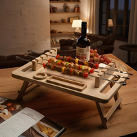 Plateau à kebab en bois avec pieds pliables, plateau de service pour brochettes, plateau à viande pour barbecue