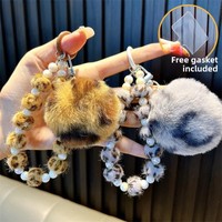 Mode imprimé léopard boule de poils perles téléphone portable porte-clés filles sacs pendentifs voiture porte-clés griffe Machines petits cadeaux