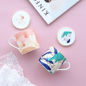Minimalist Bone China Mug with <b>Lid</b> - Modern Abstract Face Design <b>Coffee</b> Milk <b>Cup</b> - Product Image 5