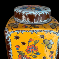 Vase en céramique de style chinois jaune, peint à la main, écologique, rétro, en porcelaine, articles décoratifs pour la table, pour le salon