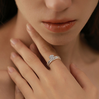 Ensemble de bagues de fiançailles solitaires en argent sterling avec zircone cubique ronde, plaqué argent 925, bagues de couple en CZ