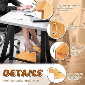 Wooden <b>Footstool</b> Trapezoid Shape Pine Wood Freestanding Desk Footrest <b>Adjustable</b> Ergonomic Support - Product Image 4