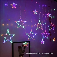 Guirlandes lumineuses LED solaires transfrontalières IP44, rideau de lumières en forme d'étoile pentagonale, 3,5 m, romantiques pour mariage et Noël