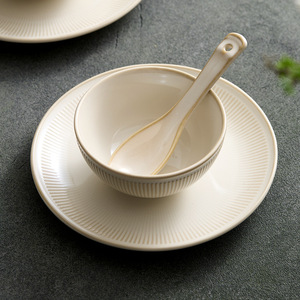 Juego de vajilla de cerámica de 4 piezas, vajilla Vintage en relieve, platos de cena de porcelana y cuencos, juegos de tazas para Hotel - Product Image 6