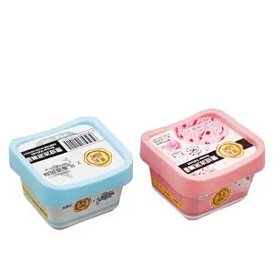Supply 100ml Square Custom Colorful IML Printed Container Bowl Tub Box Food Grade PP Ice Cream Plastic Cup With Lid