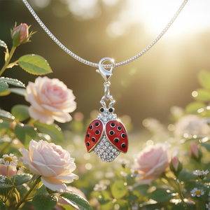 Ciondolo Coccinella in Argento con Smalto Rosso e Cristalli, Gioiello di Moda - Product Image 3